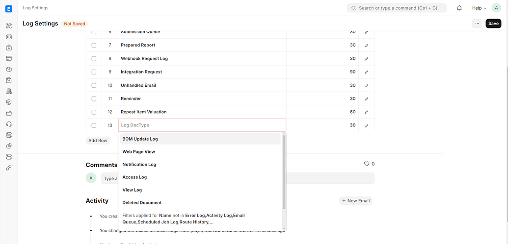 How to add Custom Logging Doctype in Log Settings - Customization ...