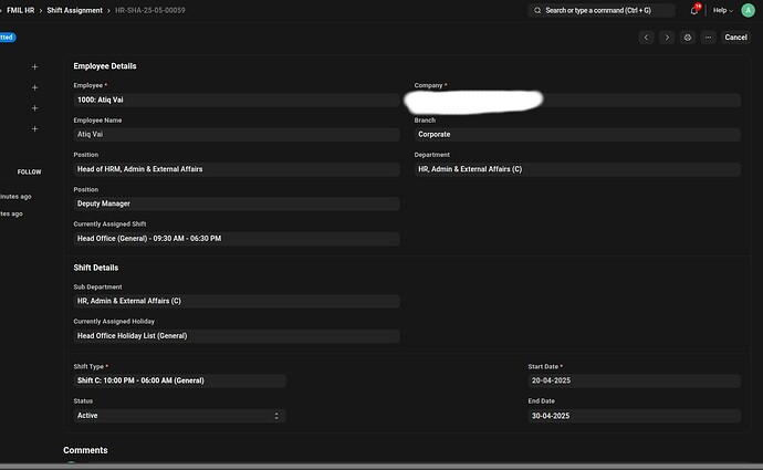 Shift Assignment Details