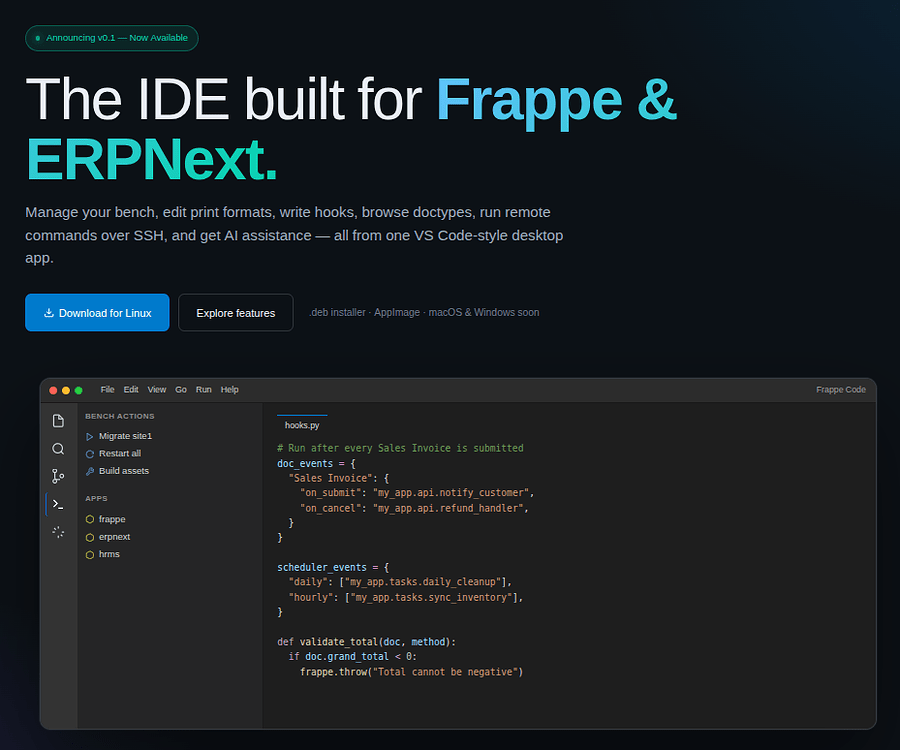 FrappeCode An IDE specially built for Frappe App development - App ...