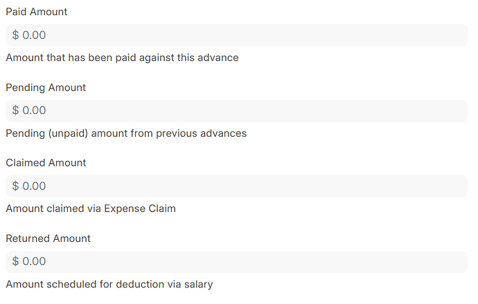 Employee Advance fields