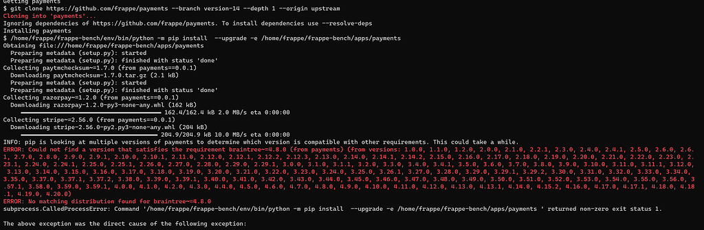 Frappe-payment ERROR: No matching distribution found - App Frappe-payment ERROR: No matching distribution found - App