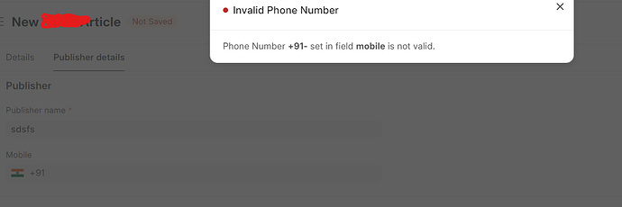 phone validation error