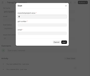 workflow button with dialogue