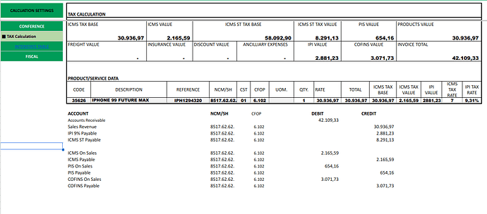 Brazilian Taxes ERPNext - Output