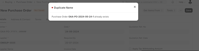Duplicate PO Number