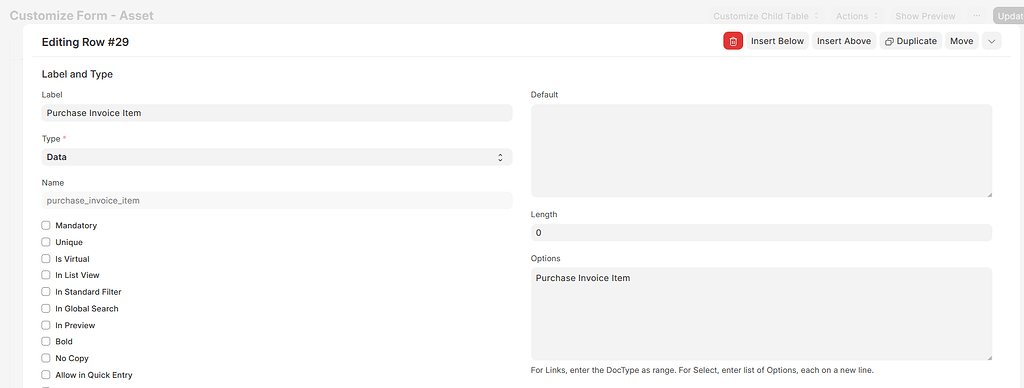Asset form leftover option bug throwing error during customization ...
