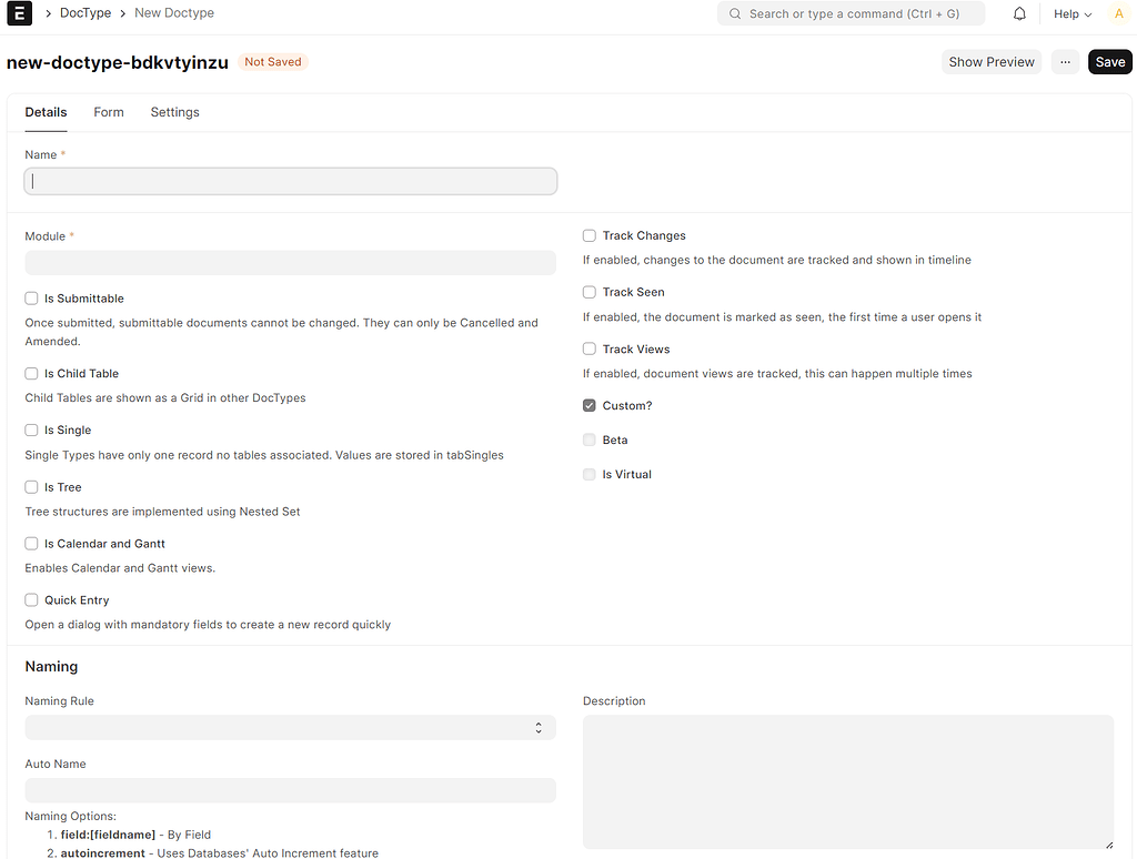 No Field section in new doc type - Customize ERPNext - Frappe Forum