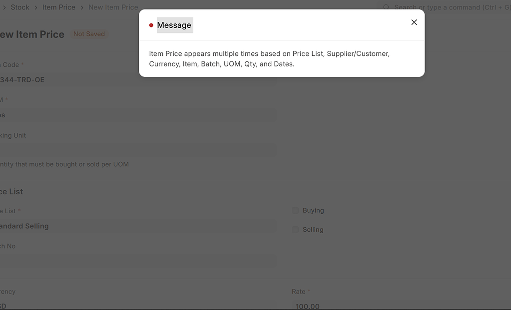Not able to set up item price - ERPNext - Frappe Forum