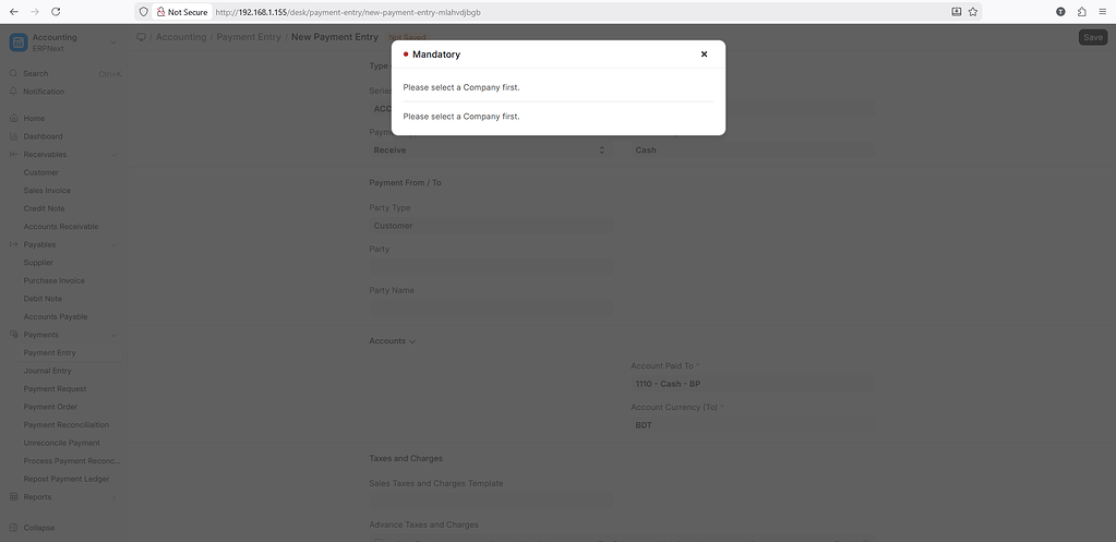 ERPNext v16 - New Payment Entry - COMPANY Issue - ERPNext - Frappe Forum