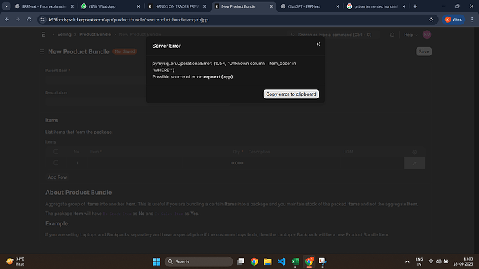 Error Facing while Creating Product Bundle - Stock/Inventory - Frappe Forum