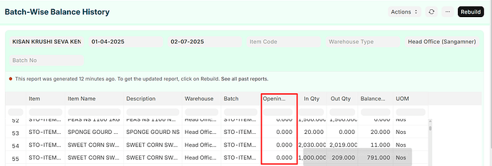 Batch-wise Balance History Report