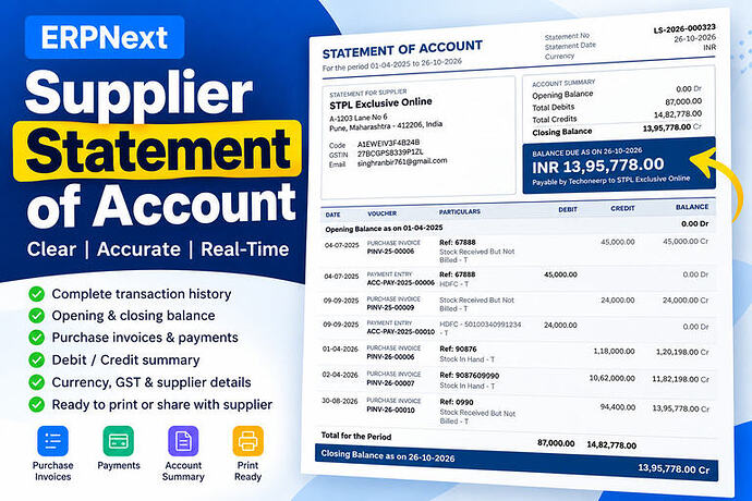 ERPNext Supplier Statement Overview