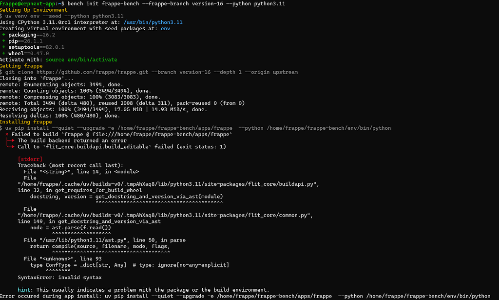 Manual Installation Error - ERPNext - Frappe Forum