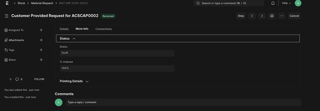 Material Request Status change issue - ERPNext - Frappe Forum