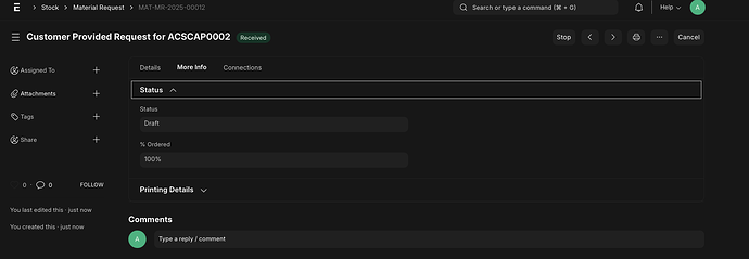 Material Request Status change issue - ERPNext - Frappe Forum