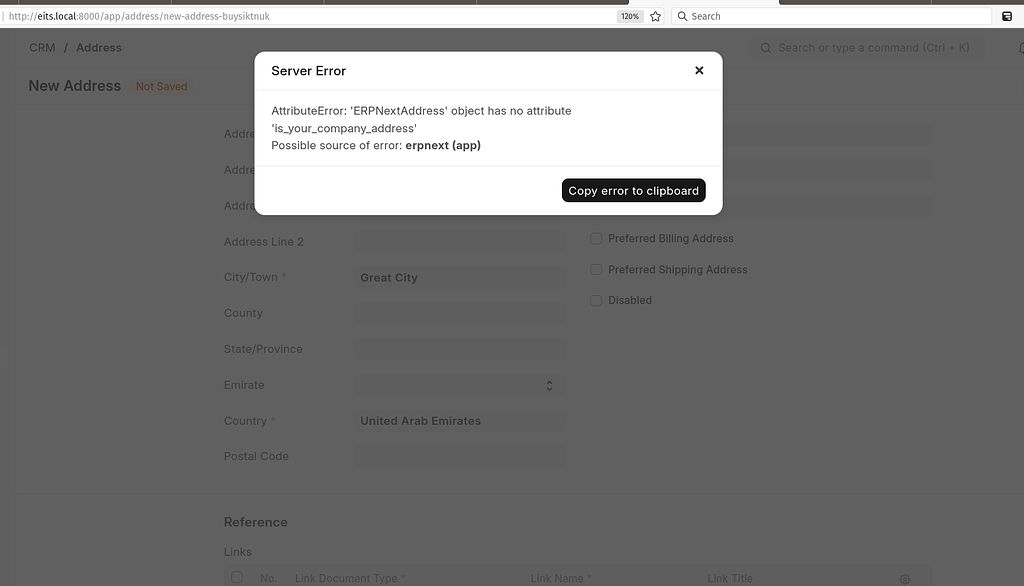 Unable to save address - ERPNext - Frappe Forum