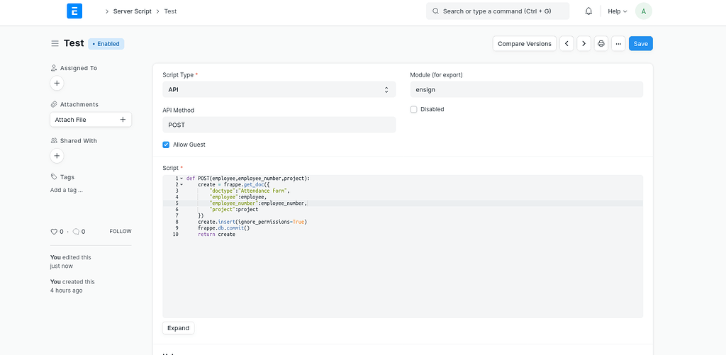 How to test API which is created through Server Script doctype - User ...