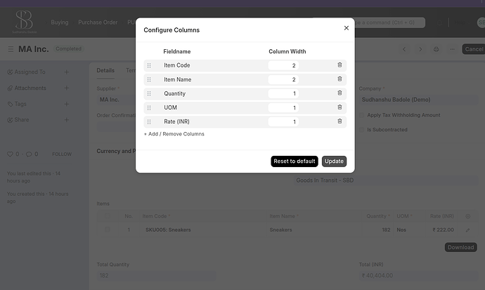 Dynamic Column Print Format in Frappe Using User's GridView Preferences ...