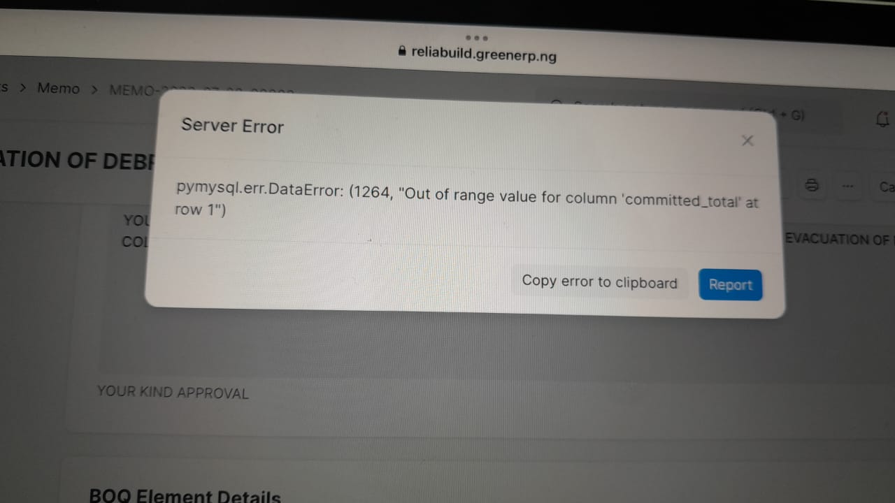 data value out of range