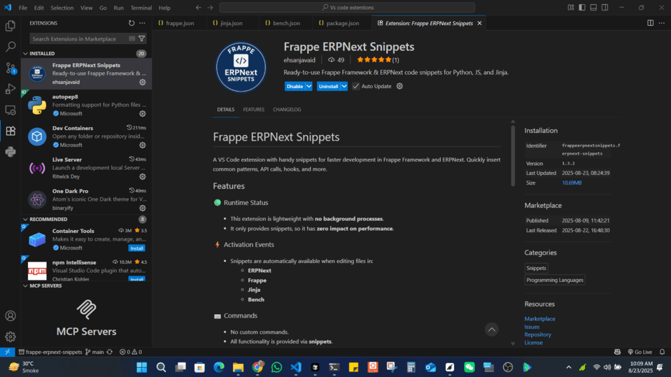 New VS Code Extension: Frappe/ERPNext Snippets - Frappe Framework ...