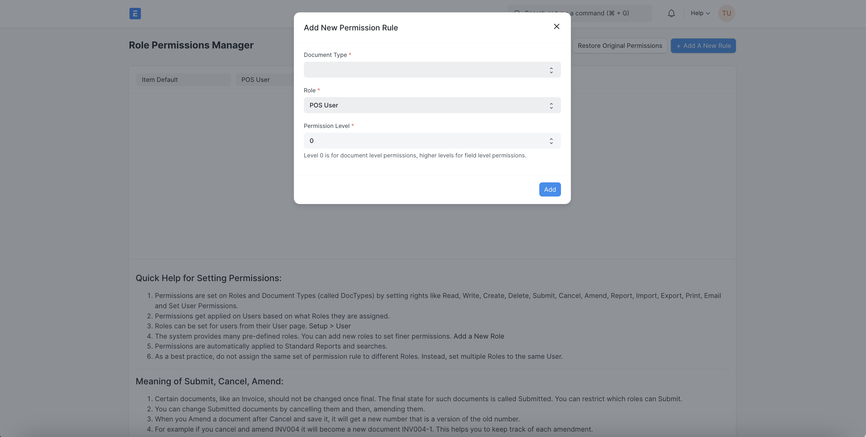 Cannot set item default role permission - ERPNext - Frappe Forum
