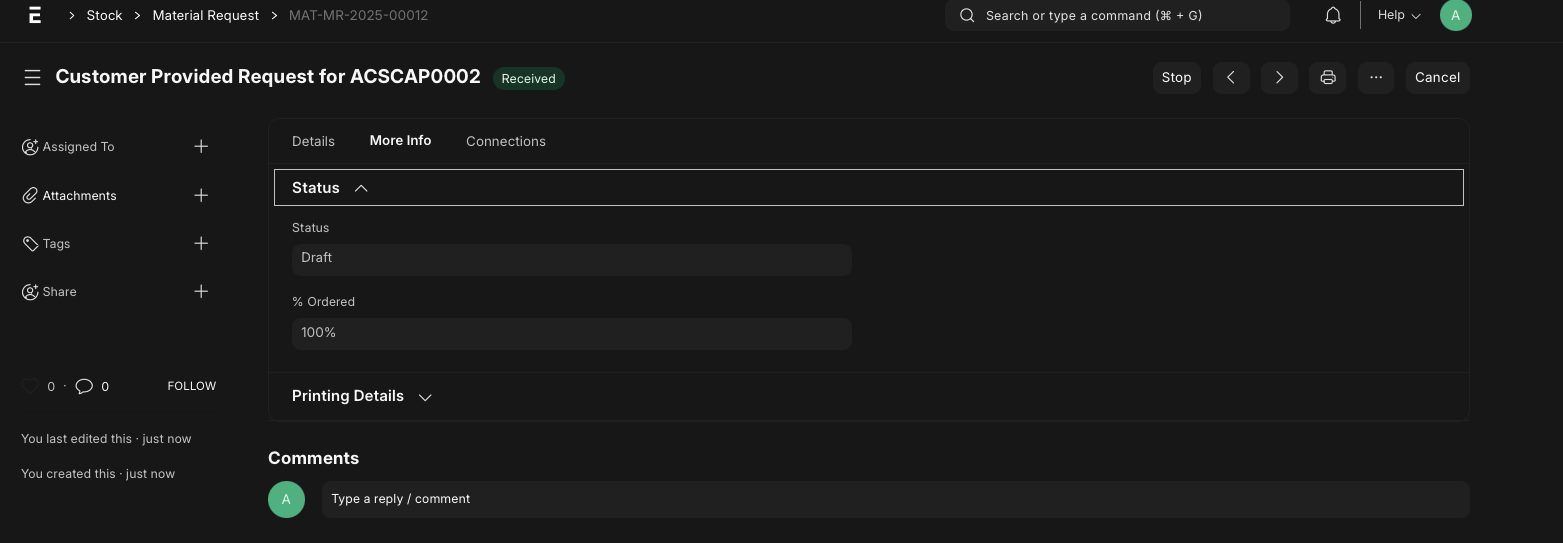 Material Request Status change issue - ERPNext - Frappe Forum